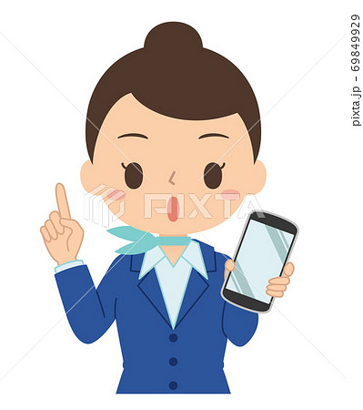 指差しポーズでスマホを持つ女性 イラストのイラスト素材