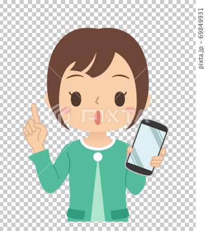 指差しポーズでスマホを持つ女性 イラストのイラスト素材