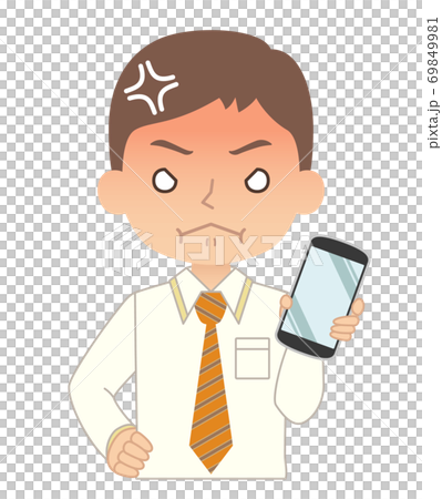 怒った赤い顔でスマホを持つ男性　イラスト 69849981