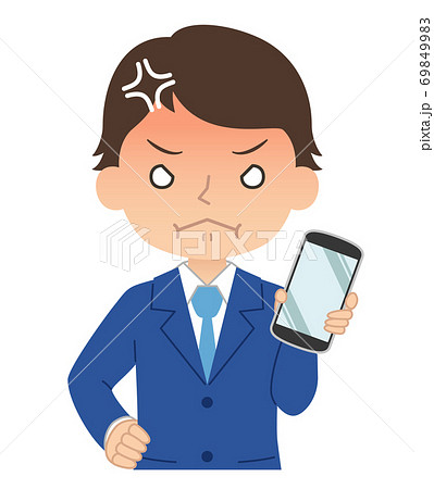 怒った赤い顔でスマホを持つ男性　イラスト 69849983