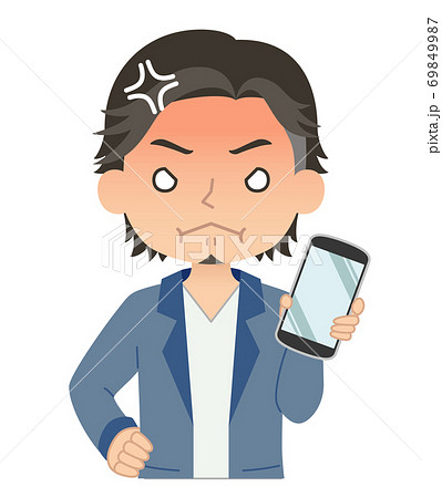 怒った赤い顔でスマホを持つ男性　イラスト 69849987