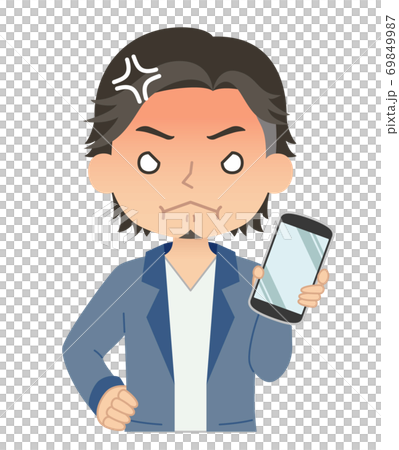 怒った赤い顔でスマホを持つ男性　イラスト 69849987