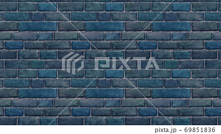 横長サイズの青色のレンガの壁紙 シームレスパターン素材のイラスト素材
