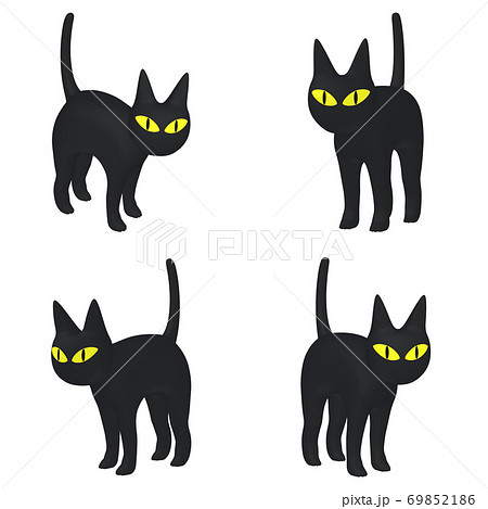 ハロウィンのイラスト素材 ミステリアスな黒猫 1 四点セット カット集のイラスト素材