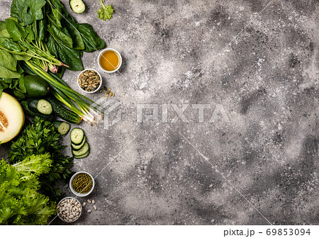 Ingredients for cooking healthy vegan food. Top view with copy space 69853094