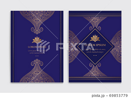 Dark blue and gold luxury invitation card design.  69853779