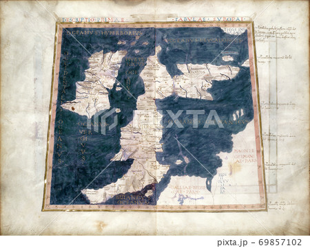 Britain old map from rare medieval book Geography by Claudius Ptolemy published in 1480. Britain old map from rare medieval book Geography by Claudius Ptolemy published in 1480. 69857102