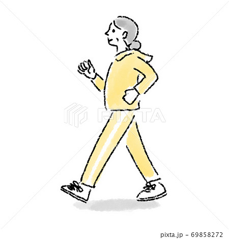 ウォーキング　シニア　女性　水彩　手描き 69858272