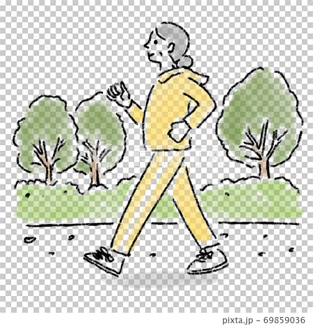 ウォーキング　シニア　女性　屋外　水彩　手描き 69859036