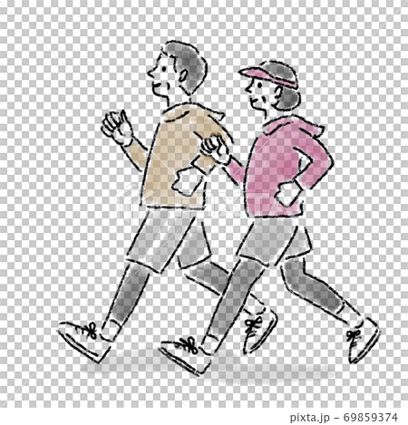 Running couple middle age outdoor watercolor hand-painted Running couple middle age outdoor watercolor hand-painted 69859374