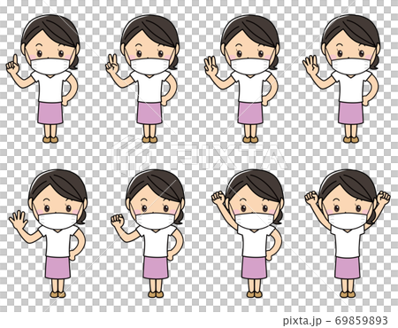 Girl 01_05 (Woman in mask, pose set, count with fingers) Girl 01_05 (Woman in mask, pose set, count with fingers) 69859893