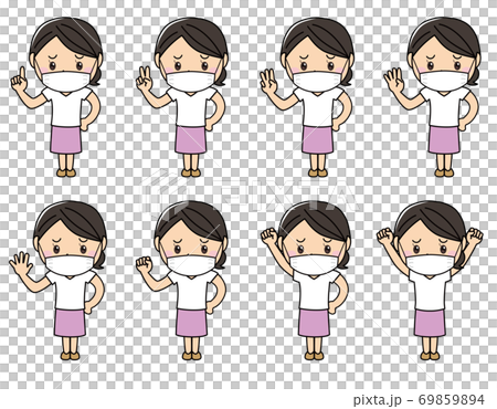Girl 01_06 (Woman with a troubled face wearing a mask, pose set, counting with fingers) Girl 01_06 (Woman with a troubled face wearing a mask, pose set, counting with fingers) 69859894