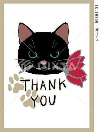 Thank You 黒猫のギフトカード 手書きイラスト ベクター レトロカラーのイラスト素材
