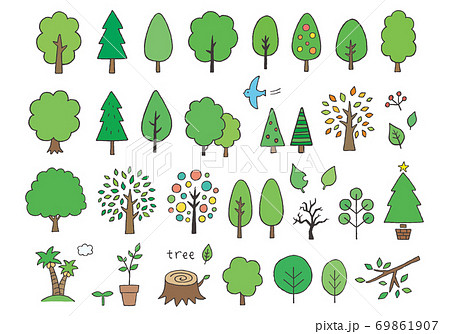 いろんな木の手描きイラスト（カラー） 69861907