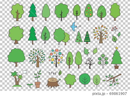 いろんな木の手描きイラスト（カラー） 69861907