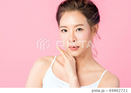 Beautiful young asian woman with clean fresh skin on pink background, Face care, Facial treatment, Beautiful young asian woman with clean fresh skin on pink background, Face care, Facial treatment, 69862721