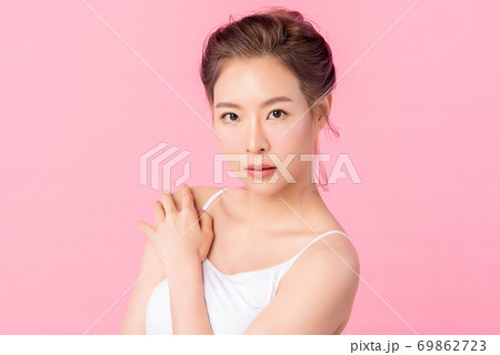 Beautiful young asian woman with clean fresh skin on pink background, Face care, Facial treatment, Beautiful young asian woman with clean fresh skin on pink background, Face care, Facial treatment, 69862723