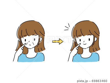 ほうれい線に悩む女性 ビフォーアフターのイラスト素材