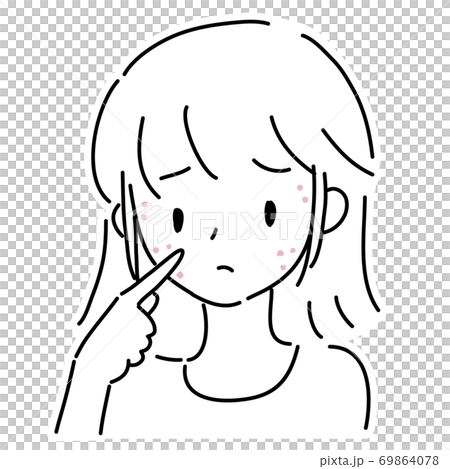 ニキビに悩む若い女性 ニキビに悩む若い女性 69864078