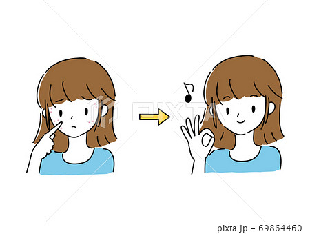 ニキビに悩む若い女性　ビフォーアフター 69864460