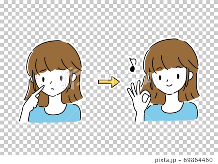 ニキビに悩む若い女性　ビフォーアフター 69864460