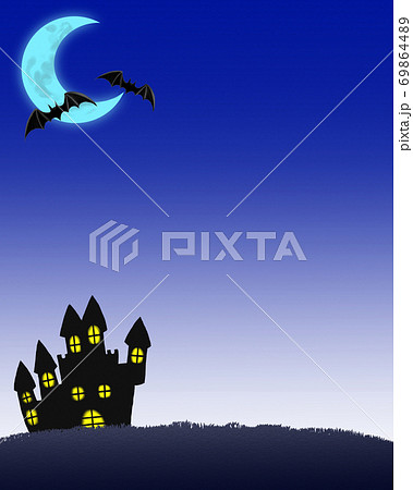 ハロウィンをイメージしたお城と三日月の背景イラストのイラスト素材