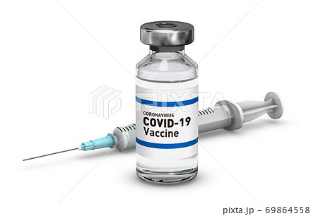 コロナウイルス用ワクチンと注射器の3dcgのイラスト素材