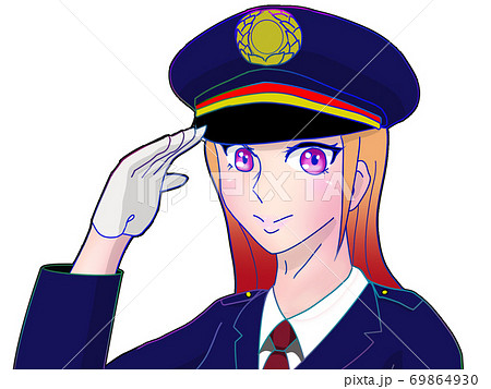 敬礼する鉄道員の女性 敬礼する鉄道員の女性 69864930