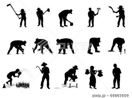 Silhouette Farmer Cartoon Shape Vector Designのイラスト素材