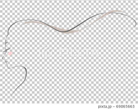 ロングヘアの女性の横顔（一筆書き） 69865663