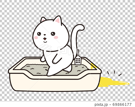 猫がトイレをはみ出しておしっこをしたのイラスト素材