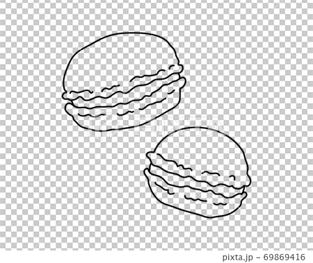 かわいい手描きのマカロンのイラストのセット お菓子 スイーツ 砂糖 デザート 洋菓子のイラスト素材