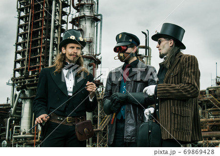 Three mans in steampunk style 69869428
