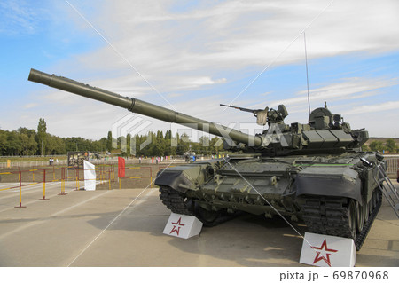 Rostov-on-Don, Russia - August 28, 2020: Tank T-90A at a military training ground Rostov-on-Don, Russia - August 28, 2020: Tank T-90A at a military training ground 69870968