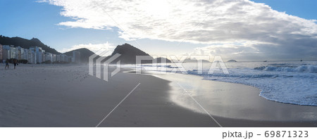 deserted Copacabana beach during the Coronavirus Infection (COVID-19) pandemic. deserted Copacabana beach during the Coronavirus Infection (COVID-19) pandemic. 69871323
