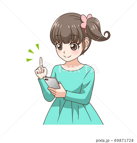 スマホを操作する女の子のイラスト素材