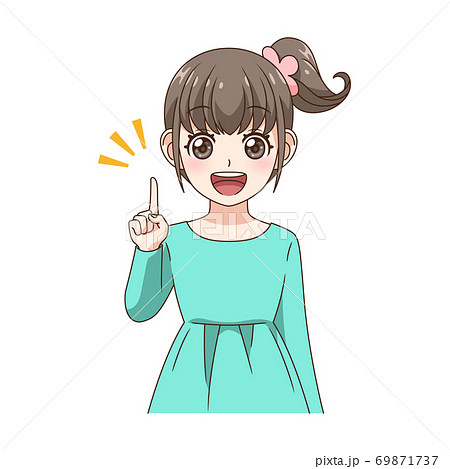 笑顔で指差しする女の子のイラスト素材