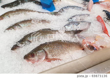 Fresh fish in ice tray the supermarket 69873136