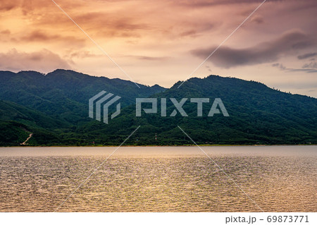 View of landscape nature and river and color of sunlight 69873771