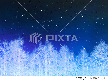 霧氷に包まれる森 冬の星空創造アートのイラスト素材