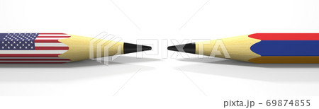 Pencils with flags of the USA and Armenia. Political conflict concept. 3d rendering 69874855
