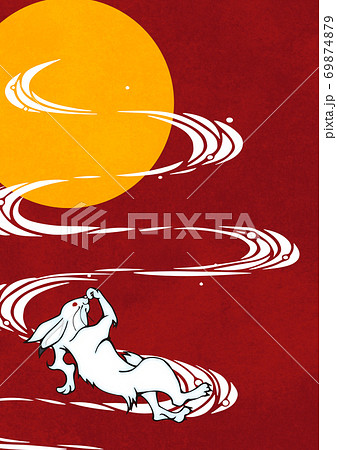 鳥獣戯画のウサギをモチーフにデザインした和風の背景素材のイラスト素材