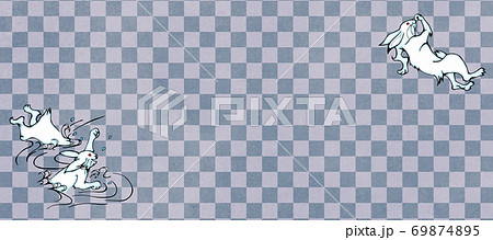 鳥獣戯画のウサギをモチーフにデザインした和風の背景素材のイラスト素材