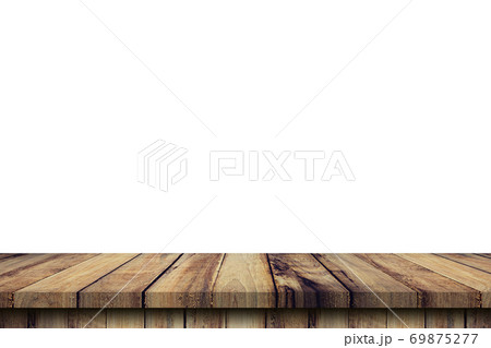 Empty wood table on isolate white background and display montage with copy space for product. Empty wood table on isolate white background and display montage with copy space for product. 69875277