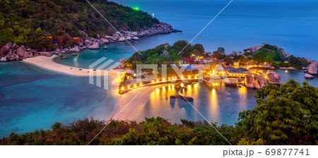 Panoramic view of Nang Yuan island at twilight in Thailand. 69877741