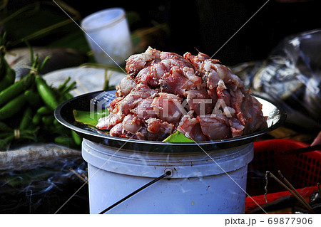 A meat stall in a rural market in Burma 69877906
