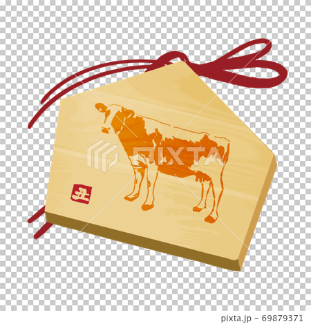 牛の絵が描かれた絵馬のイラスト素材