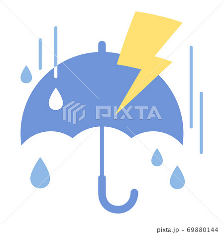 かわいい天気のアイコン 雷雨 傘 イラストのイラスト素材