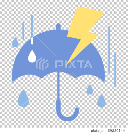 かわいい天気のアイコン 雷雨 傘 イラストのイラスト素材