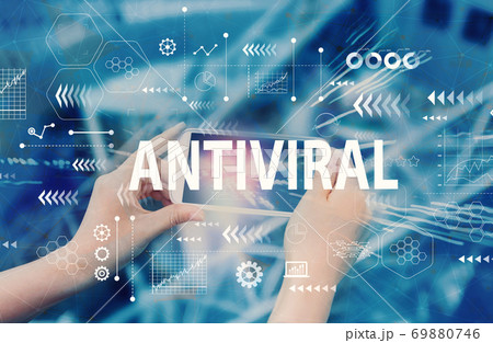 Antiviral theme with person using smartphone 69880746